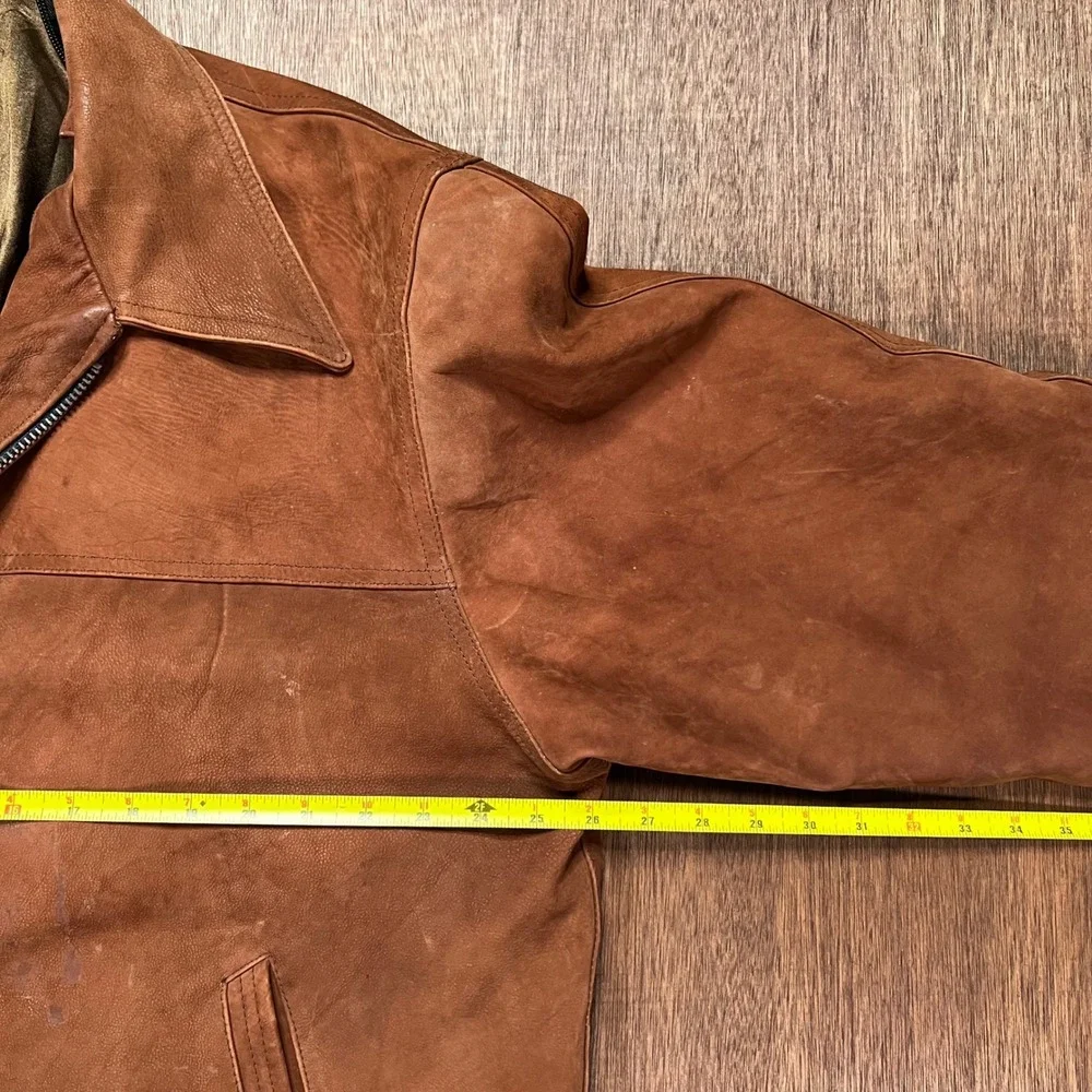 Vintage Western Brown Suede Leather Jacket Oklahoma State Seal Buttons XL - Picture 7 of 11